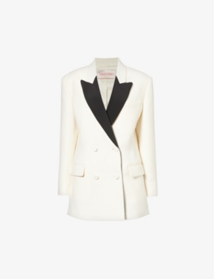 Valentino Colour-block Double-breasted Blazer In White Black