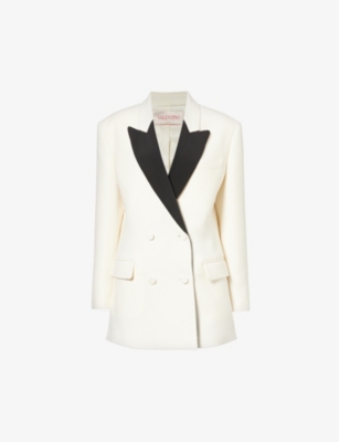 VALENTINO VALENTINO WOMENS WHITE BLACK DOUBLE-BREASTED PEAK-LAPEL WOOL-BLEND BLAZER