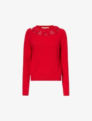 VALENTINO VALENTINO WOMENS RED MAGLIA BOW-EMBELLISHED WOOL KNITTED JUMPER
