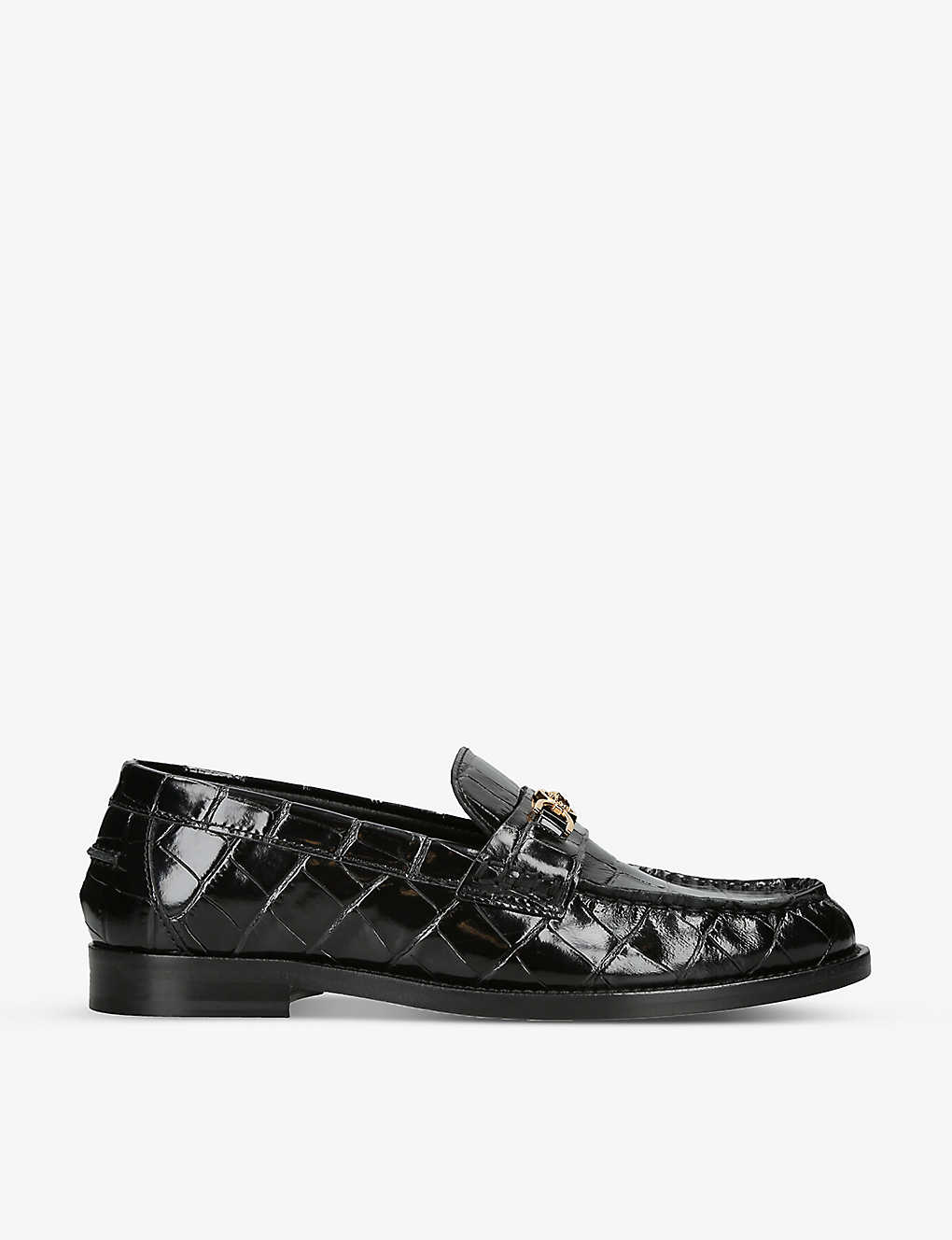 Shop Versace Women's Black Medusa Croc-embossed Leather Loafers