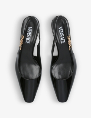VERSACE: Medusa 40 patent-leather slingback courts