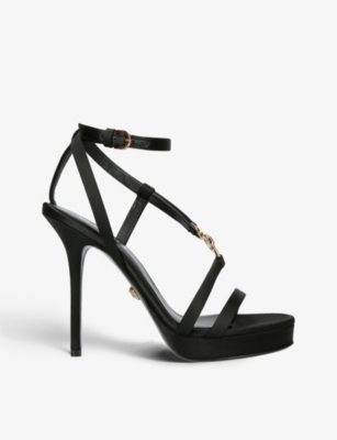 VERSACE: Medusa-embellished multi-strap woven heeled sandals