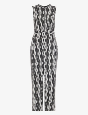 Whistles Womens Black Josie Optical Rope-pattern Woven Jumpsuit In Black/white