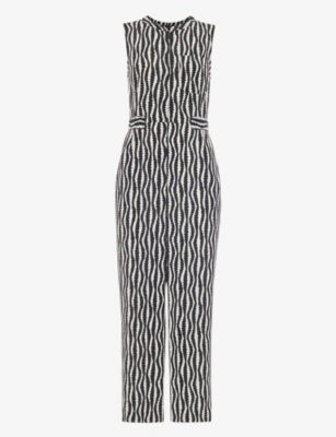 Whistles Womens Black Josie Optical Rope-pattern Woven Jumpsuit In Black