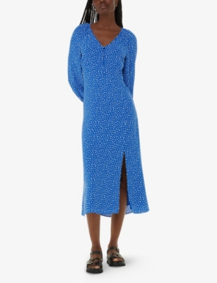 WHISTLES: Micro cactus-print V-neck woven midi dress