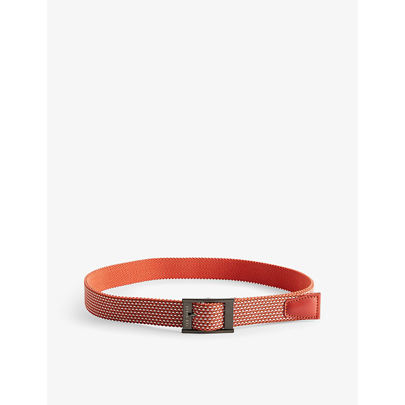 Ted Baker Mens Orange Colummm Logo-buckle Reversible Stretch-woven Belt