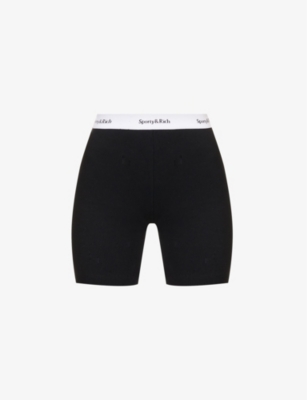 SPORTY & RICH: Serif high-rise stretch-cotton shorts