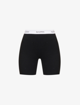 Sporty And Rich Wellness Ivy Printed Cotton-jersey Shorts In Black