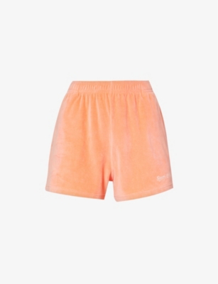 SPORTY AND RICH SPORTY & RICH WOMENS PEACH LOGO-EMBROIDERED ELASTICATED-WAISTBAND VELOUR SHORTS