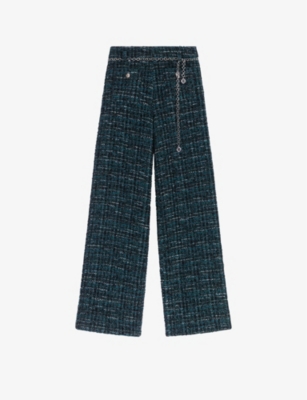 Maje Pizelda Wide-leg Tweed Trousers in Bottle Green - Queen