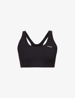 SPORTY AND RICH SPORTY & RICH WOMEN'S BLACK WHITE LOGO-PRINT SCOOP-NECK STRETCH-WOVEN BRA