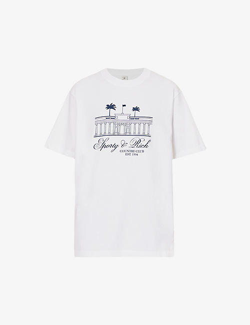 SPORTY & RICH: Country Club brand-print regular-fit cotton-jersey T-shirt