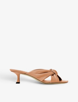 Jimmy Choo Avenue Crisscross Knot Slide Sandals In Caramel