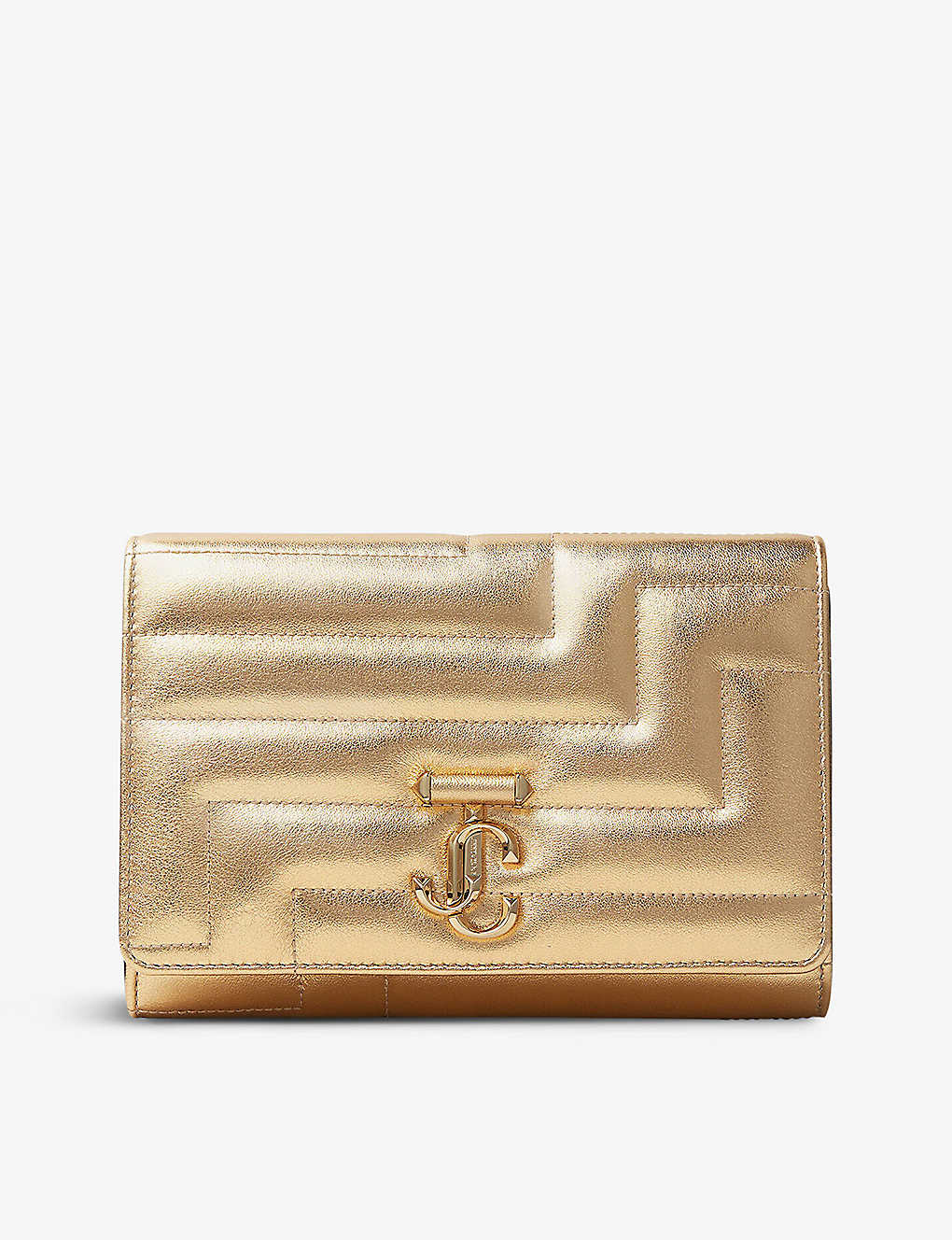 Shop Jimmy Choo Womens Gold/light Gold Avenue Leather Clutch Bag