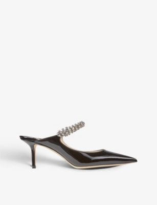 Jimmy Choo Bing 65 Embellished Patent Leather Mules In Black