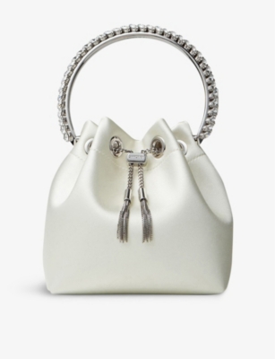 Jimmy Choo Bon Bon Satin Cross-body Bag In Ivory/crystal