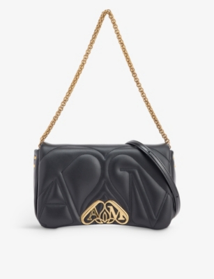 Shop Alexander Mcqueen Women's Black The Seal Small Leather Shoulder Bag
