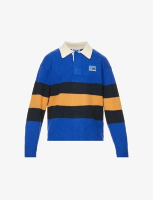 Patagonia Mens Rugby Big Cobalt Blue Striped Relaxed-fit Recycled-wool Blend Rugby Shirt