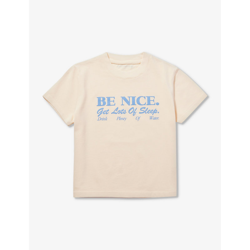 SPORTY AND RICH SPORTY & RICH GIRLS CREAM KIDS BE NICE LOGO-PRINT COTTON-JERSEY T-SHIRT 2-12 YEARS