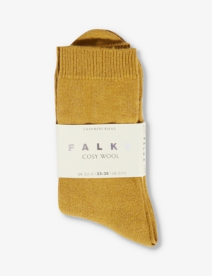 Falke Womens Brass Brushed Mid-calf Cashmere And Wool-blend Knitted Socks