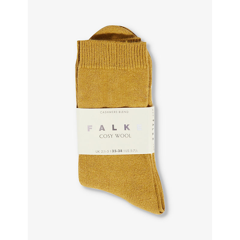Falke Womens Brass Brushed Mid-calf Cashmere And Wool-blend Knitted Socks