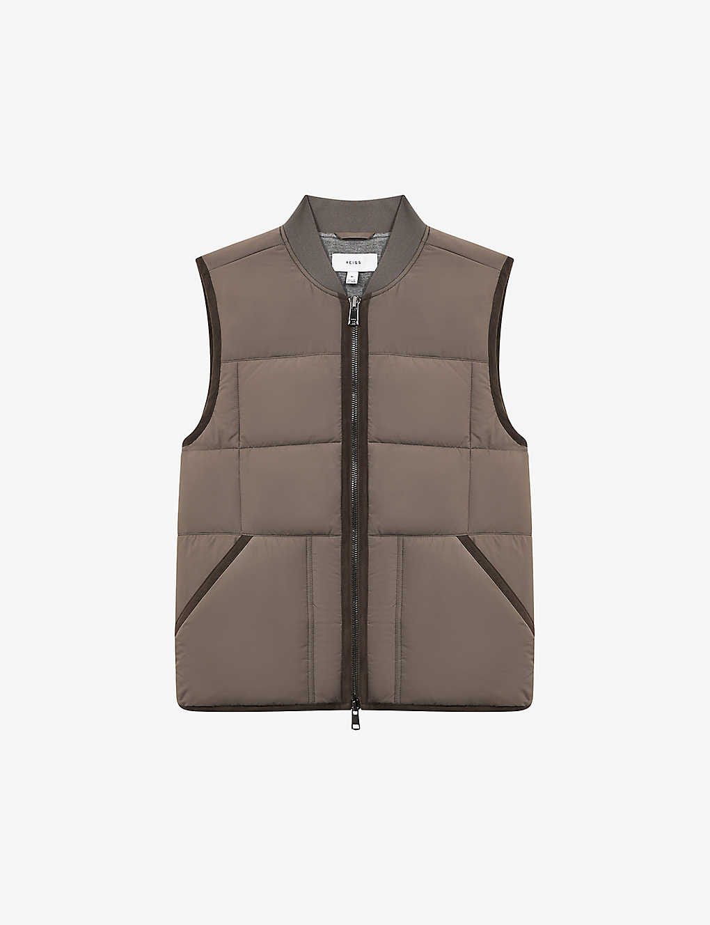 Reiss Mens Mushroom Pilgrim Quilted Recycled-polyester Gilet In Brown