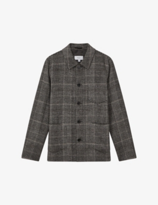 Reiss Mens Charcoal Covert Regular-fit Checked Wool-blend Jacket