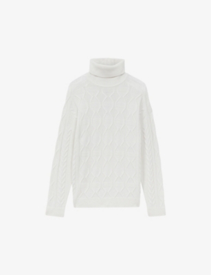 Reiss Alston Cable Knit Regular Fit Turtleneck Sweater In Ecru