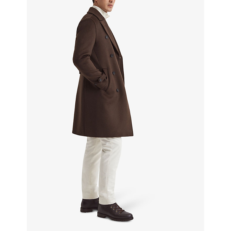 Shop Reiss Men's Mahogany Claim Double-breasted Wool-blend Coat In Brown