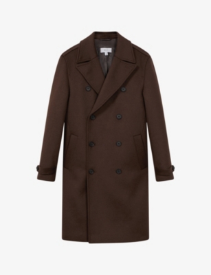 Reiss Claim - Mahogany Wool Blend Double Breasted Coat, M