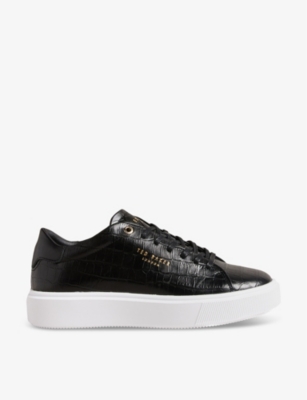 Ted Baker Womens Black Artimi Croc-embossed Leather Low-top Trainers