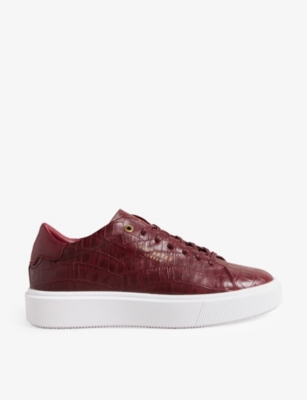 Ted Baker Womens Oxblood Artimi Croc-embossed Leather Low-top Trainers