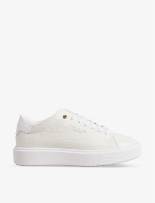 Ted Baker Womens White Artimi Croc-embossed Leather Low-top Trainers