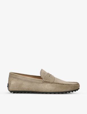 Tod's Mens Beige Suede Loafers In Taupe