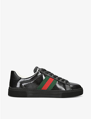 GUCCI: New Ace web-stripe leather low-top trainers