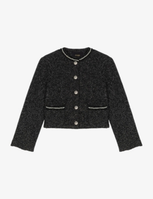 MAJE - Vagos beaded-trim tweed cotton-blend jacket | Selfridges.com