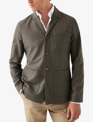 Shop Eton Houndstooth-check Regular-fit Wool-blend Overshirt In Orange