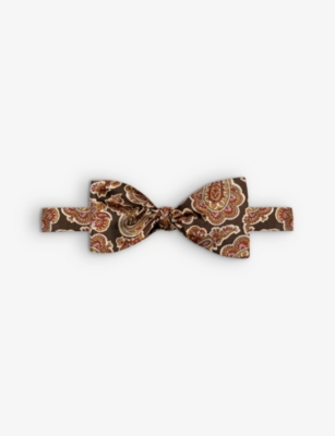 Eton Mens Dark Brown Floral-print Self-tie Silk Bow Tie