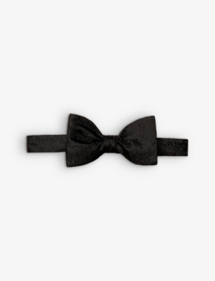 Eton Mens Black Self-tied Floral-embroidered Silk Bow Tie