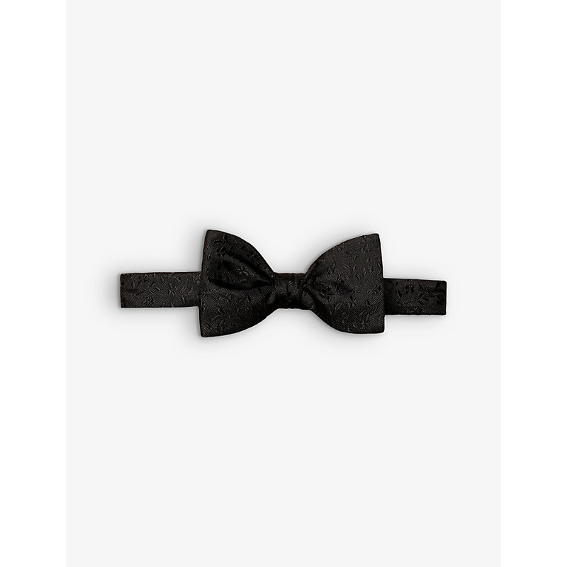 Eton Mens Black Self-tied Floral-embroidered Silk Bow Tie