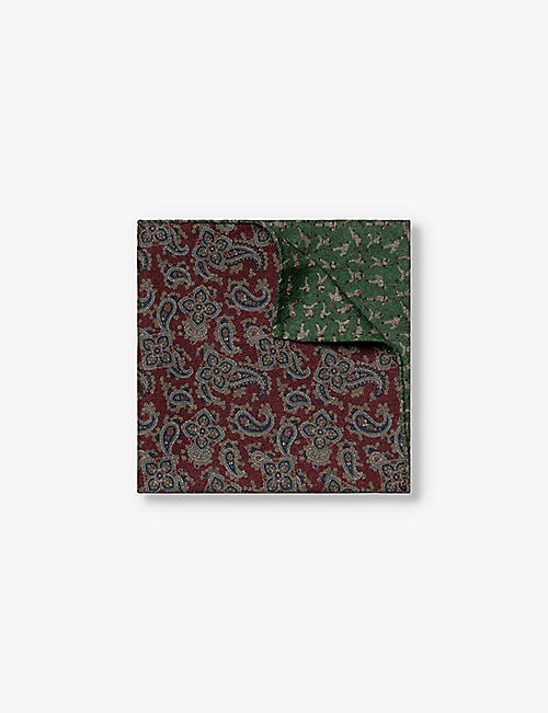 ETON: Paisley-print reversible wool pocket square