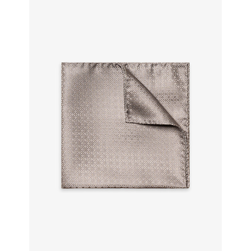 Eton Mens Light Grey Logo-embroidered Jacquard Silk Pocket Square