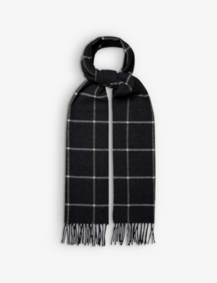 ETON ETON MEN'S NAVY BLUE CHECKED-PRINT FRINGED WOOL SCARF