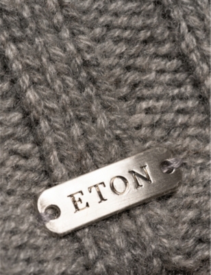 Shop Eton Men's Mid Grey Cable-knit Brand-plaque Cashmere Beanie