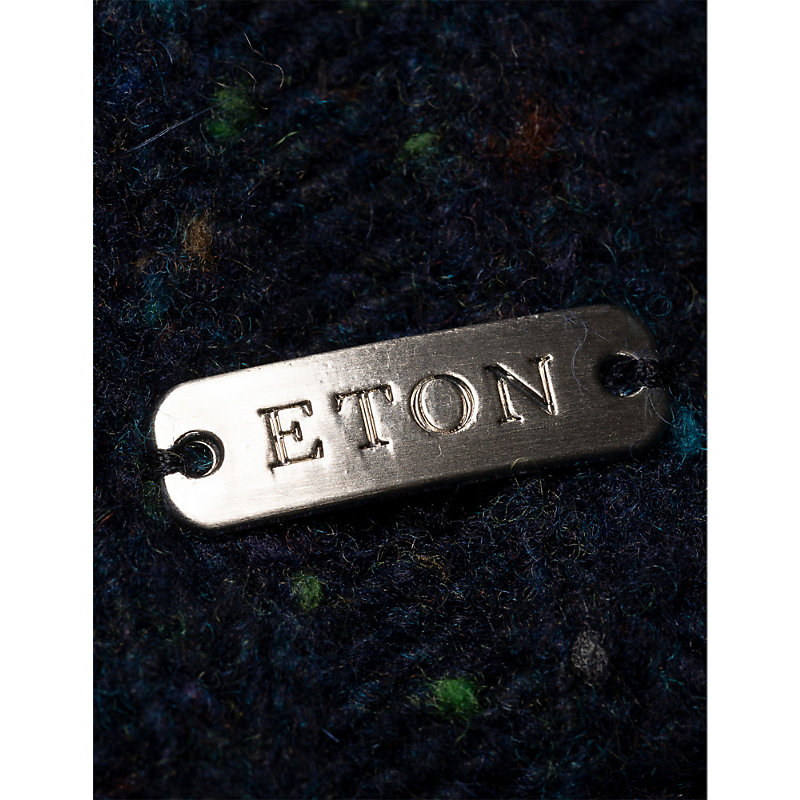Shop Eton Men's Navy Blue Brand-plaque Wool-blend Beanie Hat