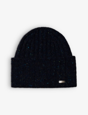 Eton Mens Navy Blue Brand-plaque Wool-blend Beanie Hat
