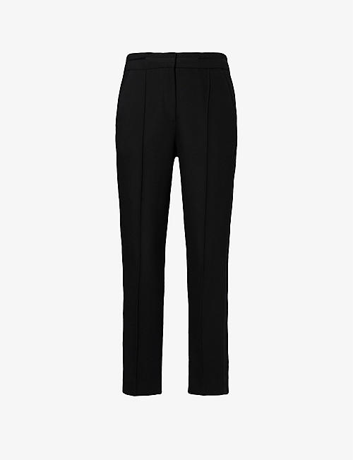 ME AND EM: Pleated-front mid-rise slim-leg recycled polyester-blend stretch-woven trousers
