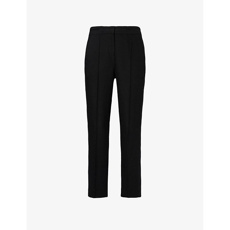 Me And Em Pleated-front Mid-rise Slim-leg Recycled Polyester-blend Stretch-woven Trousers In Black