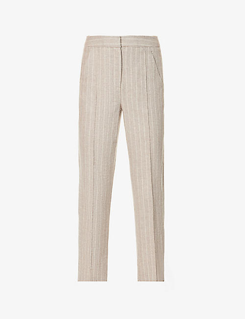 ME AND EM: Pinstripe straight-leg mid-rise wool-blend stretch-woven trousers
