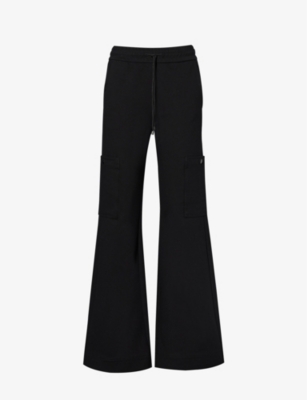 Me And Em Womens Black Flared-leg Patch-pocket Stretch-woven Trousers